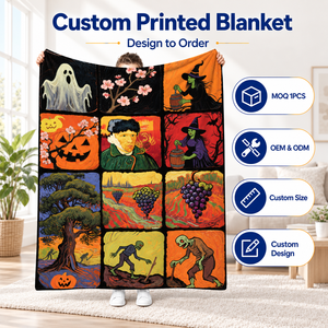 Manta Vintage con Diseño de Terror, Brujas, Calabazas y Fantasmas, Personalizada para Sala de Estar o Dormitorio, Regalo de Halloween - Product Image 1