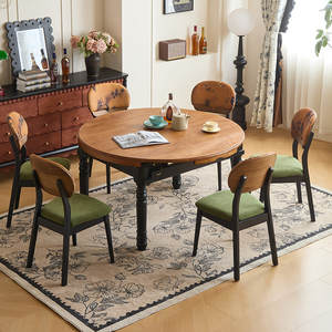 Table à manger rectangulaire en bois massif de style rétro français, convertible, style vintage, pour petites maisons - Product Image 3