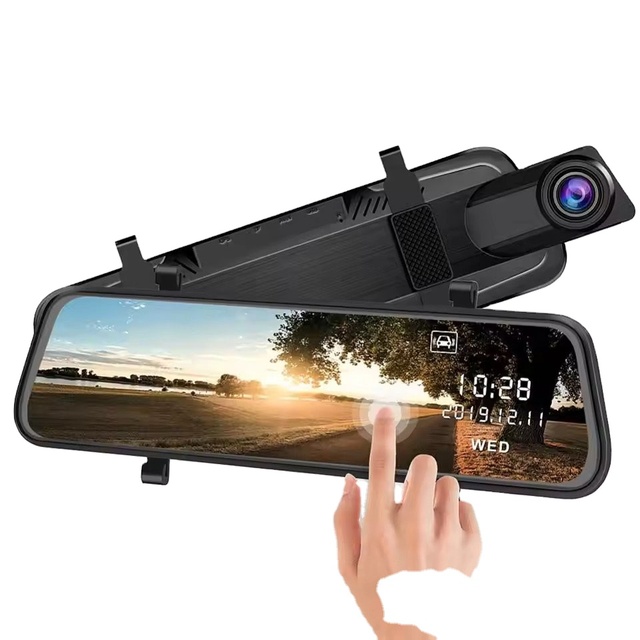 4K 9.66 Inch Mirror Dash Cam IPS Touch Screen Video Recorder Dashboard DVR WIFI GPS Dual Lenses Car Black Box APP 2 Channel WDR