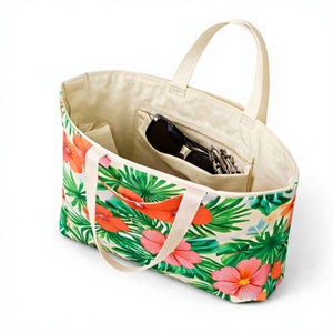 Bolsa de Lona con Estampado Floral Tropical, con Bolsillo Frontal y Asas Largas, para la Playa o Compras - Product Image 3