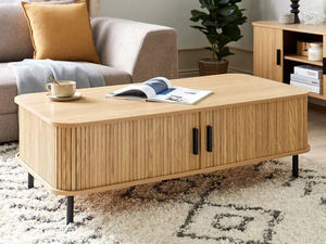 Table basse à porte roulante du milieu du siècle avec <span class=keywords><strong>rangement</strong></span> Table basse à porte coulissante Design Unique pour salon appartement - Product Image 2