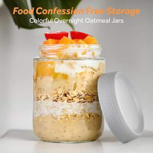 ชุดภาชนะใส่โอ๊ตมีลแบบแช่ข้ามคืนขนาด 16 ออนซ์ 6 ชิ้น พร้อมฝาปิด, ขวดแก้วฝาปิดสนิท, ขวดโหลปากกว้างสำหรับใส่สลัด - Product Image 4