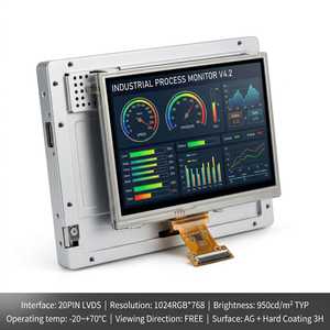 โมดูลจอแสดงผล TFT LCD ขนาด 12.1 นิ้ว ความละเอียด 1024x768 แบบ LVDS ความสว่าง <span class=keywords><strong>950</strong></span> Nits พร้อมไฟแบ็คไลท์ LED แบบ <span class=keywords><strong>AG</strong></span> 3H สำหรับจอแสดงผลอุตสาหกรรมแบบฝังใน - Product Image 1