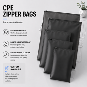 CPE Zipper <b>Bags</b> Black Matte Resealable Plastic Pouches with Secure <b>Zip</b> Closure for Household Storage - Product Image 1