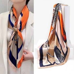 I-0507 Elegant Fashion Design Women 90 Cm Square Satin <b>Silk</b> Scarves Wholesale Printed Summer Sunscreen <b>Hijab</b> Wrist Band - Product Image 1