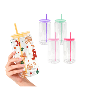 USA RTS 50pack 16oz <b>Double</b> <b>Wall</b> Plastic Can Mason Jar Mug Tumbler Pre-Drilled Direct Drinking BPA Free Boiling Applicable Unisex - Product Image 1