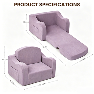 Fauteuil convertible 2-en-1 personnalisé pour enfants, canapé-lit en peluche doux pour chambre d'enfant, salle de jeux et salon - Product Image 2