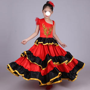 Vestido de Baile Flamenco Español con Falda Larga para Niñas, Disfraz de Actuación de Halloween, Vestido de Baile de Corrida de Toros Español - Product Image 2