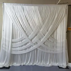 Großhandel Hochzeit Hintergrund Kreuz Volant doppelt drapieren weiße Stoff Fenster vorhänge für zu Hause Hochzeit Hall Dekorativ