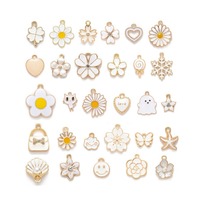 Liontin Enamel Tetesan Minyak Paduan Logam Bunga Putih untuk Pembuatan Perhiasan Gelang Kalung & Komponennya