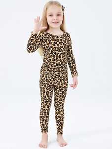 ملابس نوم مضلعة مع كشكشة ظريفة من الفهد تان ملابس نوم للفتيات ملابس نوم من الخيزران مجموعات ملابس الفتيات - Product Image 5