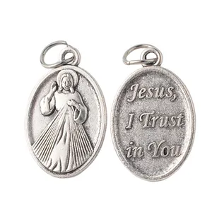 Religious Catholic Zinc Alloy Antique Silver Plated 1 inch Divine Mercy Small Metal Pendant