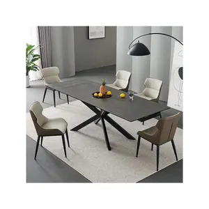 Italy Design Wholesale Expandable Dining Table Rectangular Ceramic Porcelain Top Supported by Sophisticated Multi-X Legs