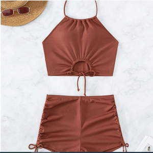 Nouveau <span class=keywords><strong>Maillot</strong></span> <span class=keywords><strong>de</strong></span> <span class=keywords><strong>Bain</strong></span> Deux Pièces <span class=keywords><strong>Femme</strong></span> Style Européen et Américain 2026, Solide, <span class=keywords><strong>Taille</strong></span> <span class=keywords><strong>Haute</strong></span>, Bretelles, Dos Nu, Respirant, avec Short <span class=keywords><strong>Boxer</strong></span> d'Été - Product Image 5