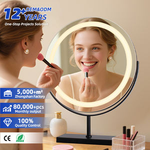 Espejo Cilíndrico LED Portátil al por Mayor con Luz Tricolor, Marco de Aleación de Aluminio de 40x40CM, para Mesita de Noche - Product Image 1