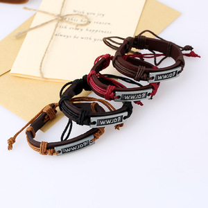 Bracelet manchette en cuir véritable avec lettres de jd, manchette, à la mode, pour femmes et hommes, (WWJD), cadeaux - Product Image 2