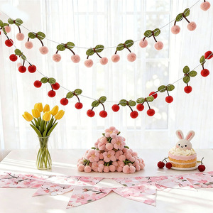 Korean-style Instagram-inspired China-made Cotton Cherry Pom-pom <b>Garland</b> Bunting No Printing for DIY Room Bedroom Wall Decor - Product Image 2