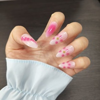 Ongles à presser personnalisables en ABS, motif pois dégradé rose avec accent doré, forme amande japonaise française, pour nail art, 12 pièces