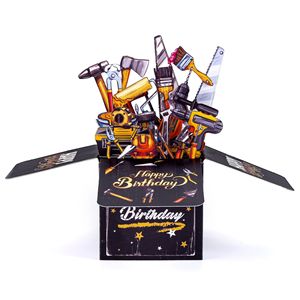 Carte d'anniversaire noire dorée de haute qualité Cartes d'anniversaire 3D pop-up pour hommes Cadeaux intéressants Convient pour le père - Product Image 2