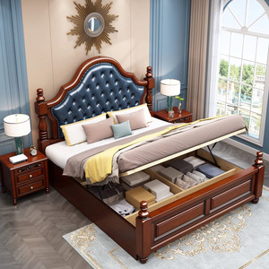 Dazhang Jiaju American Style 1.8m Solid Wood High Box Platform <b>Bed</b> Mahogany <b>Soft</b> Headboard Master Bedroom Furniture - Product Image 2
