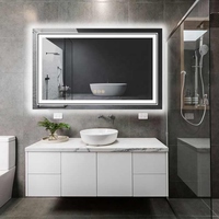Miroir de douche de salle de bain de salon avec lumière LED carrée personnalisée miroir intelligent avec interrupteur à capteur tactile et désembuage