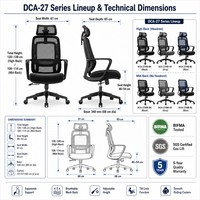 Chaise de bureau ergonomique à dossier haut en maille, avec appui-tête 2D, accoudoirs à boucle, double soutien lombaire, chaise de travail pivotante
