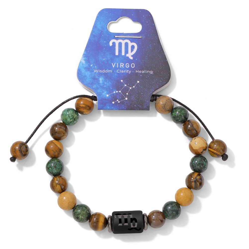 Bracelet tissé avec pendentif Virgo en pierre de tigre jaune de pin africain
