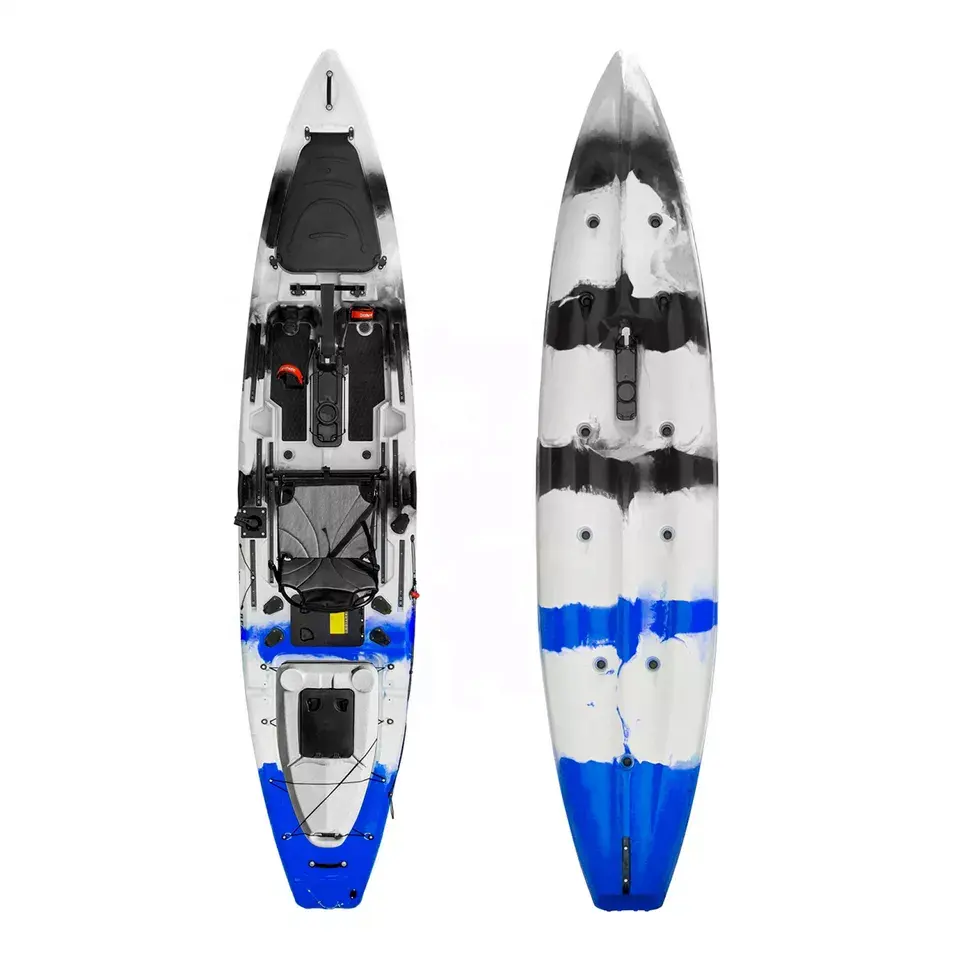 14ft New Roto molded Single Seat Sea sitzen oben Angeln Kajak Propeller Pedal Drive Kajak zum Angeln