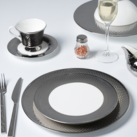 Assiettes plates de luxe en porcelaine fine P&T, électroplaquées argent, motif diamant, 9 pouces, pour banquets