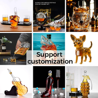 Venta Directa de Fábrica, Botella de Whisky de Vidrio de Borosilicato de Alta Calidad con Diseño Creativo de Cabeza de Lobo, 150ml/350ml