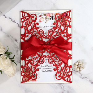 Myway Vàng Màu Xanh Bạc Long Lanh Giấy Cắt Laser Cưới Mời Card Với Ribbon Cá Nhân Thiệp Mời Đám Cưới Trang Trí Nội Thất - Product Image 5