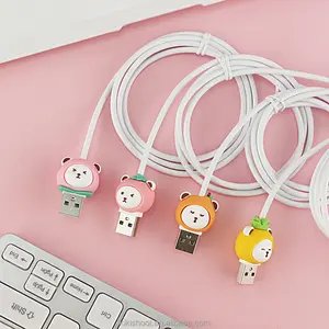 SD-227 Cute Peach Strawberry Bear USB Fast Charging Data Cable for Type C iPh Android