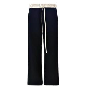 Pantalon ample pour femme, automne, taille haute, cordon de serrage, motif uni, polyester/coton, respirant, écologique, anti-froissement, séchage rapide - Product Image 1