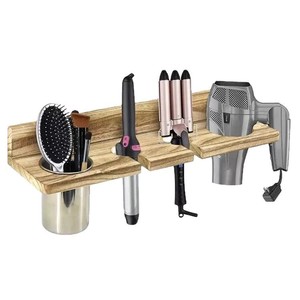 Support mural en bois pour sèche-cheveux, étagère de rangement murale rétro pour salle de bain, pour outils de coiffure - Product Image 5