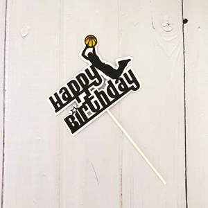 Suministros de decoración de pasteles de baloncesto de fútbol con temática deportiva accesorios de adorno de pastel de papel de feliz cumpleaños para graduación de niños - Product Image 6