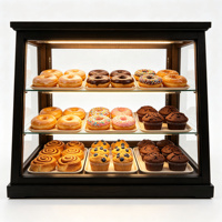 Vitrine à pain hexagonale de luxe en métal noir avec cadre incliné, vitrine de boulangerie haut de gamme multifonctionnelle avec éclairage LED