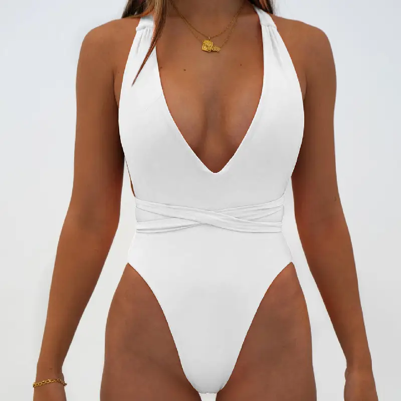 Maillot de bain Sexy col en V, échancré, culotte taille haute, Bikini, pour femmes, vêtements de plage, nouvelle collection, 2022