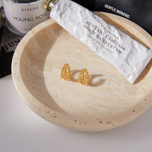 <b>Clip</b>-On Earrings Gold Plated Three Layer Ball Shape Geometric Design For Women Gift Jewelry - Product Image 4