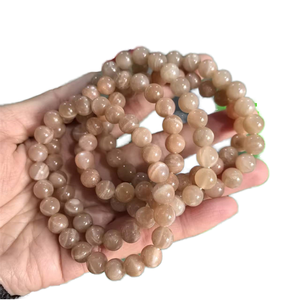 Pulseras Elásticas de Piedras Naturales de 8mm, Bonitas y a la Moda, con Cuentas Redondas de Piedra Lunar Melocotón, para Regalo Budista, Venta al Por Mayor - Product Image 2