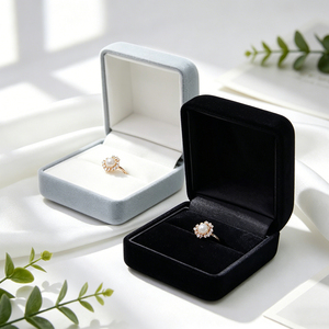 Luxury High End Jewelry <b>Box</b> Small Square Velvet Case in Black & <b>Grey</b> Blue for Ring Diamond Ring & Earrings - Product Image 5