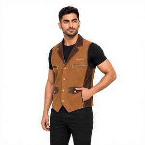 Chaleco de Gamuza Marrón para Hombre Tiierwear con Bolsillos con Cremallera, Prenda Exterior Informal con Cuello Camisero y Diseño de Botones - Product Image 1