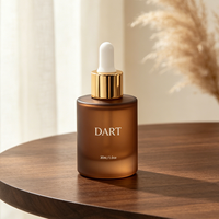 Flacon compte-gouttes de luxe en verre ambré dépoli 30 ml (1 oz) avec fond épais, pour sérum cosmétique, avec col doré et logo personnalisé