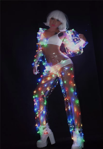 Nouveau Costume de Scène pour Femmes Adultes, Danseuse, DJ, <span class=keywords><strong>Chanteuse</strong></span>, Tendance, LED Lumineux, Transparent, 100% Polyester - Product Image 3