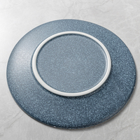 Assiette à dîner en porcelaine de Style japonais Nature rétro semblable à du marbre, assiette ronde de 10.5 pouces à coloration bleue en grès