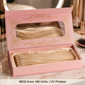 Caja Rígida con Ventana y Cierre Magnético, Impresa con UV en Rosa Suave, Personalizada, para Extensiones de Cabello, Empaque de Regalo de Lujo para Salón - Product Image 1