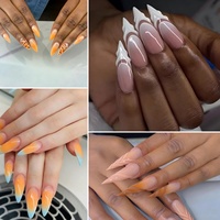 Ongles artificiels en acrylique faits à la main, couvrance totale, vente en gros, forme stiletto, nude, French, motif 3D, haute qualité