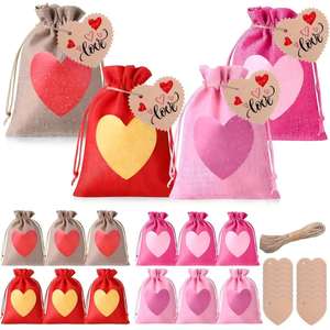 Pochette à cordon en forme de cœur pour la Saint-Valentin, sac de rangement pour cadeaux de mariage, sac décoratif en tissu de lin pour emballage de cadeaux - Product Image 2