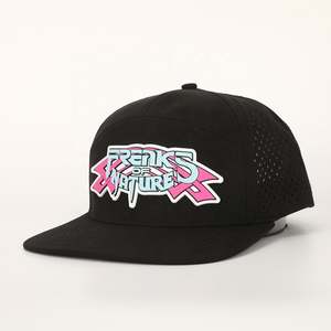 High Quality Wholesale Custom Laser Cut Hole <b>Hat</b> Rubber Patch Logo <b>Flat</b> Brim Gorras 7 Panel Polyester Waterproof Snapback Cap - Product Image 1