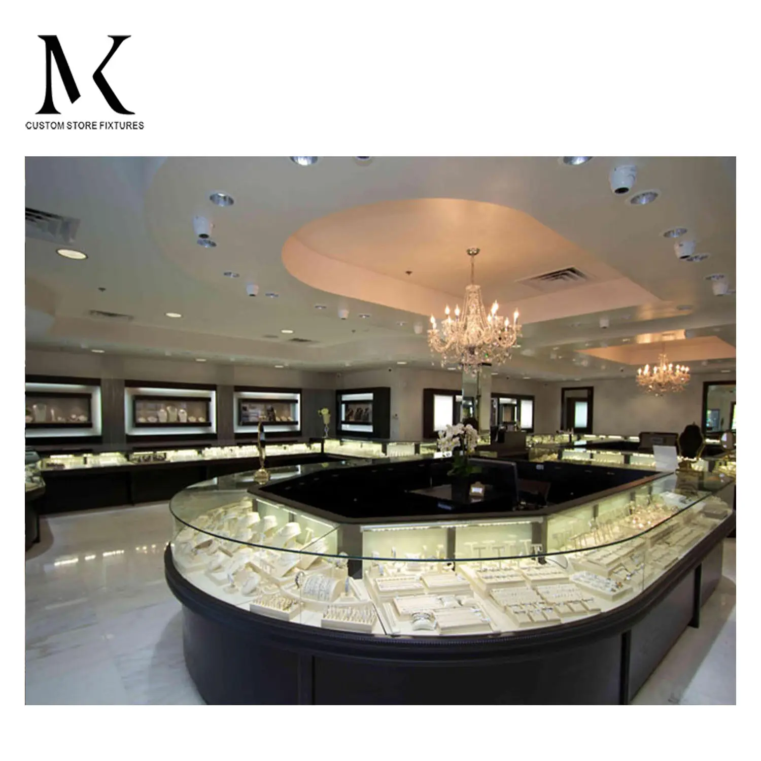 Lishi Luxury Decoration Jewellery Showroom Counter Design Interior Showcase Jewelry Display Cabinet