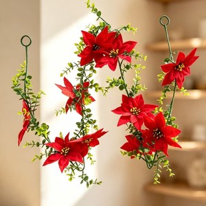 Guirnalda navideña artificial de eucalipto y poinsettia de 100cm-200cm, decoración colgante de plástico para pared, para el hogar, exteriores y bodas - Product Image 1